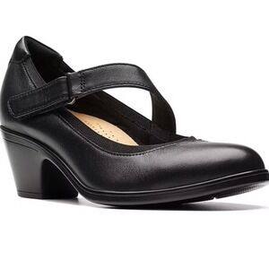 Clark's‎ Womens Emily Mabel Mary Jane Leather Comfort Block Heel Ortholite 10M